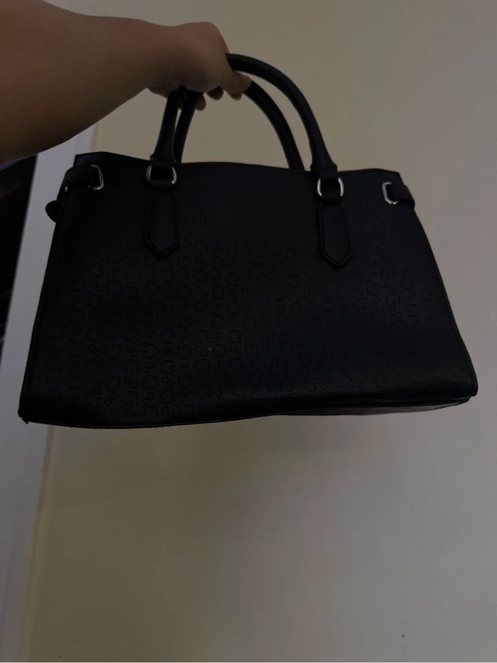 GUESS Black Embossed Top-Handle Satchel